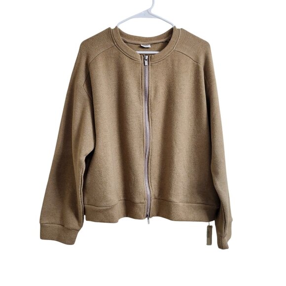 OGL MOVE CashSoft 2 Way Zip Front Sweater Cardigan Pockets Camel Brown Women XL - Picture 1 of 14